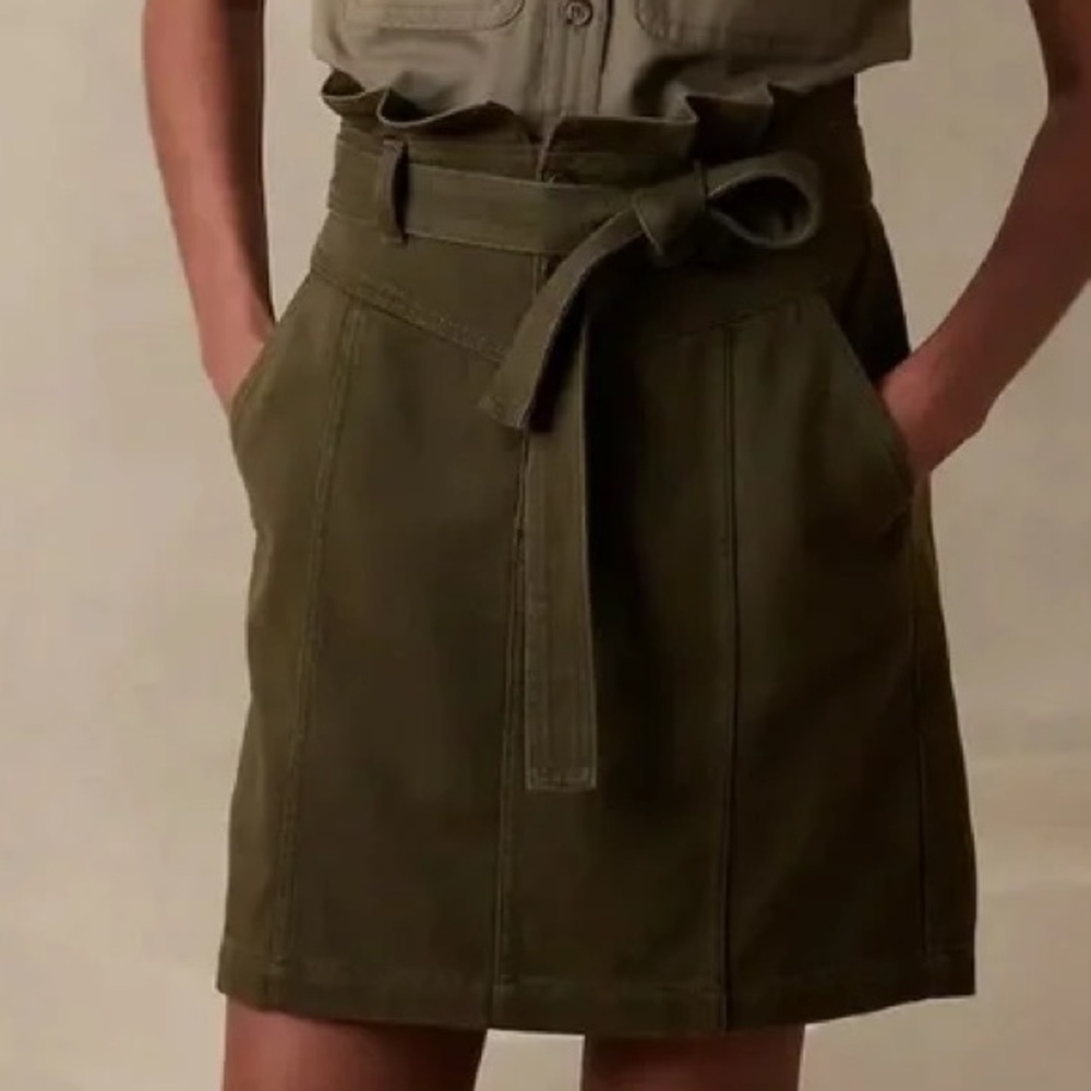 Banana Republic Factory Wmn 2 Olive Green Button Fly Belted Twill Mini Skirt NWT